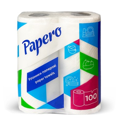 Рушники паперові Papero двошарові білі 100 аркушів X 2шт